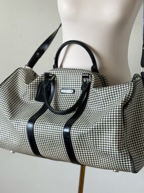 RALPH LAUREN Vintage Black & White Houndstooth Travel Luggage Bag Large